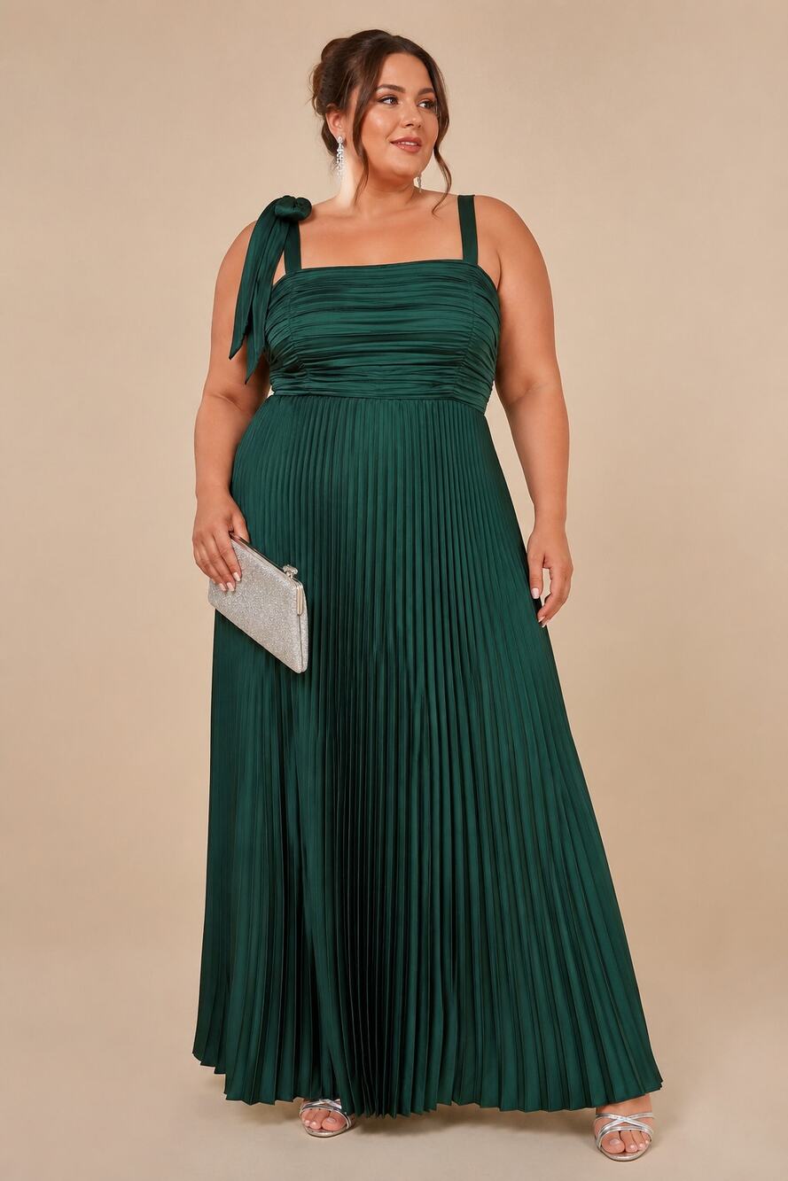 NEW Lulus Emerald Green Gorgeous Purpose Satin Pleated Sleeveless Bow Maxi Dress